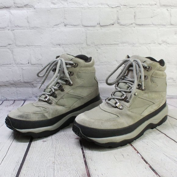 LL BEAN Gray Mesh Leather Mid Lace Up Waterproof Hiking Boots Size 9 - Picture 2 of 9